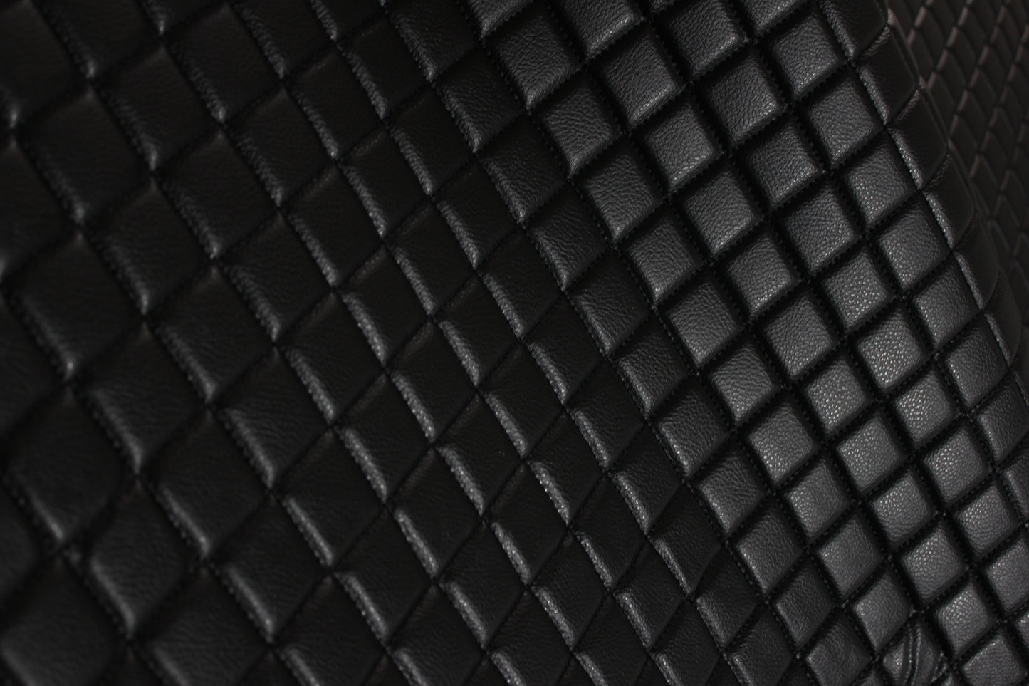 Black Quilted Black Vinyl Faux Leather Car Upholstery Fabric | 2"x2" 5x5cm Single Diamond Stitch with 5mm Foam | 140cm Wide | Automotive