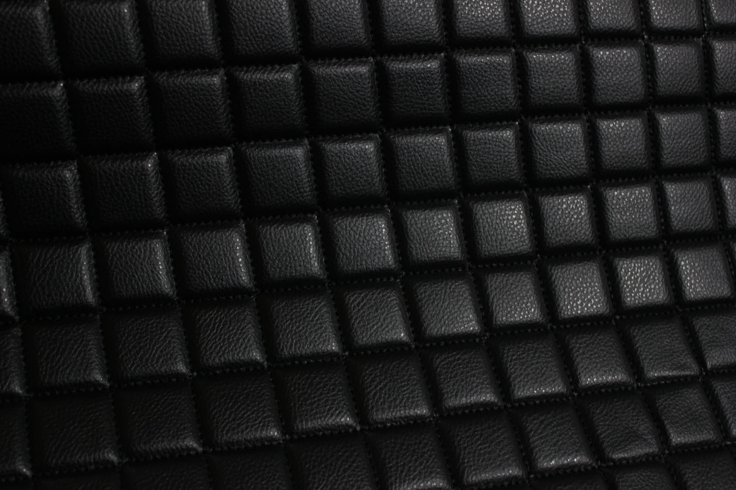 Black Quilted Black Vinyl Faux Leather Car Upholstery Fabric | 2"x2" 5x5cm Single Diamond Stitch with 5mm Foam | 140cm Wide | Automotive