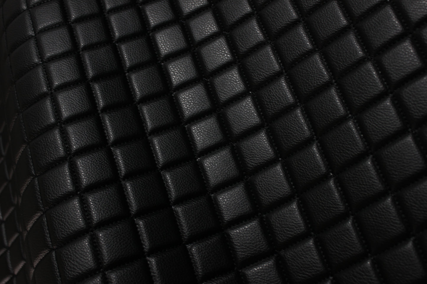 Black Quilted Black Vinyl Faux Leather Car Upholstery Fabric | 2"x2" 5x5cm Single Diamond Stitch with 5mm Foam | 140cm Wide | Automotive