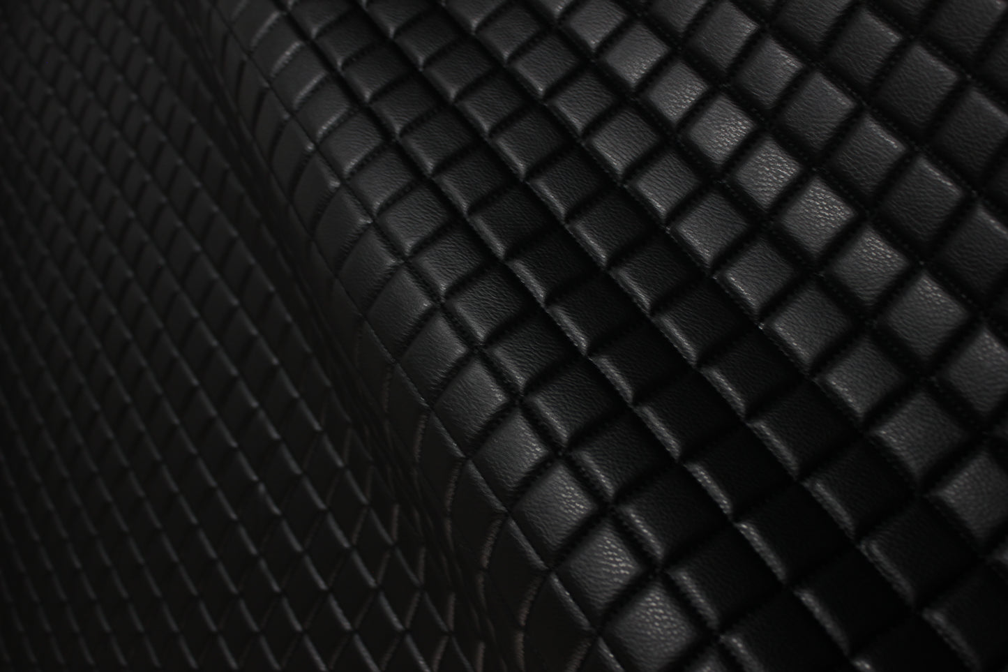 Black Quilted Black Vinyl Faux Leather Car Upholstery Fabric | 2"x2" 5x5cm Single Diamond Stitch with 5mm Foam | 140cm Wide | Automotive