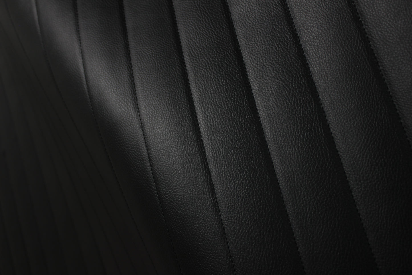 Black Quilted Black Vinyl Faux Leather Car Upholstery Fabric | 2" x 5cm Pattern Line Stitch with 5mm Foam Backing | 140cm Wide | Automotive Projects