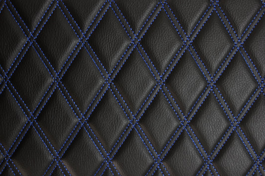 Double Blue Quilted Vinyl Faux Leather Car Upholstery Fabric | 2"x3" 5x7.5cm Diamond Stitched 5mm Foam Backed 140cm Wide -55" Wide