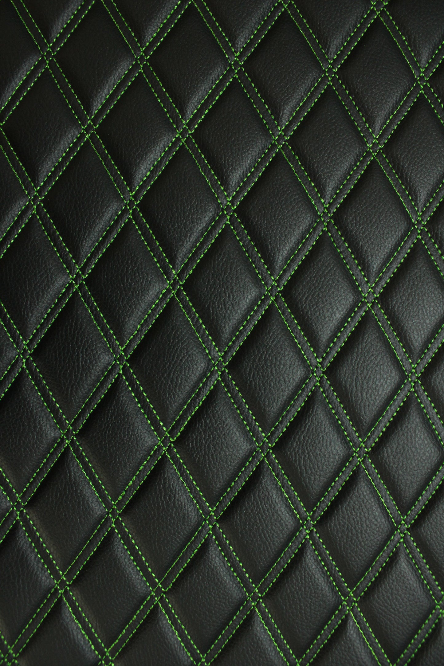 Double Green Quilted Vinyl Faux Leather Car Upholstery Fabric | 2"x3" 5x7.5cm Diamond Stitched 5mm Foam Backed 140cm Wide -55" Wide