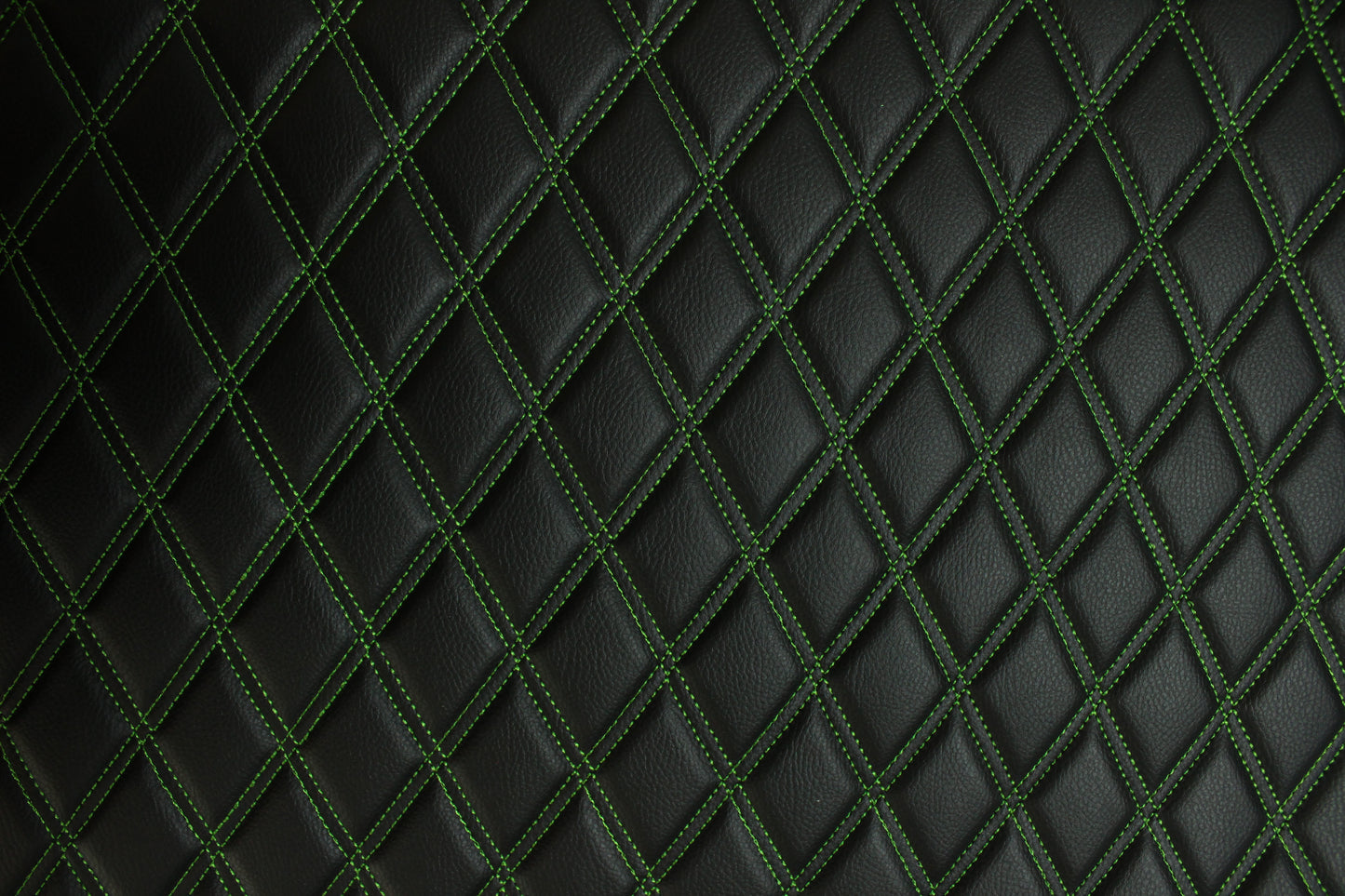 Double Green Quilted Vinyl Faux Leather Car Upholstery Fabric | 2"x3" 5x7.5cm Diamond Stitched 5mm Foam Backed 140cm Wide -55" Wide