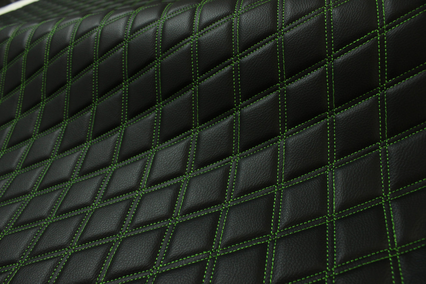 Double Green Quilted Vinyl Faux Leather Car Upholstery Fabric | 2"x3" 5x7.5cm Diamond Stitched 5mm Foam Backed 140cm Wide -55" Wide