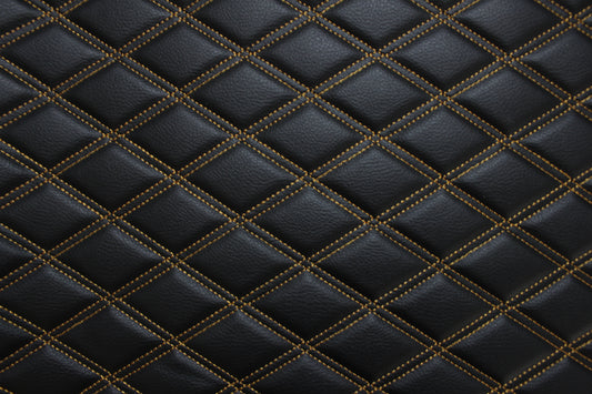 Double Gold Quilted Vinyl Faux Leather Car Upholstery Fabric | 2"x3" 5x7.5cm Diamond Stitched 5mm Foam Backed 140cm Wide -55" Wide
