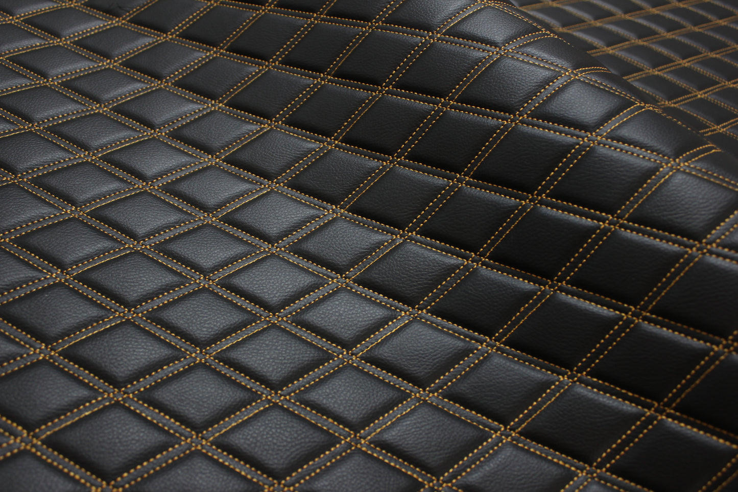 Double Gold Quilted Vinyl Faux Leather Car Upholstery Fabric | 2"x3" 5x7.5cm Diamond Stitched 5mm Foam Backed 140cm Wide -55" Wide
