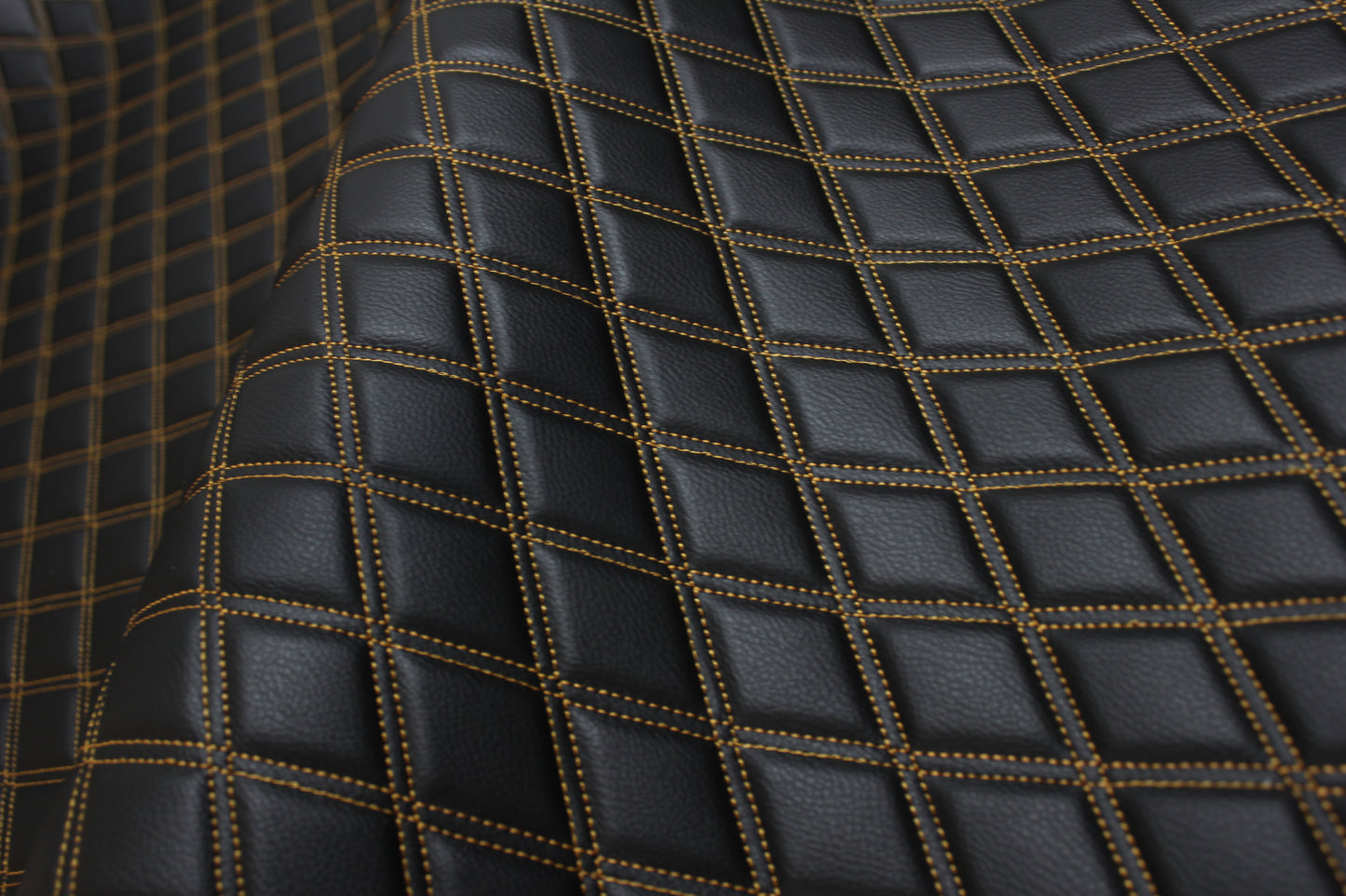 Double Gold Quilted Vinyl Faux Leather Car Upholstery Fabric | 2"x3" 5x7.5cm Diamond Stitched 5mm Foam Backed 140cm Wide -55" Wide