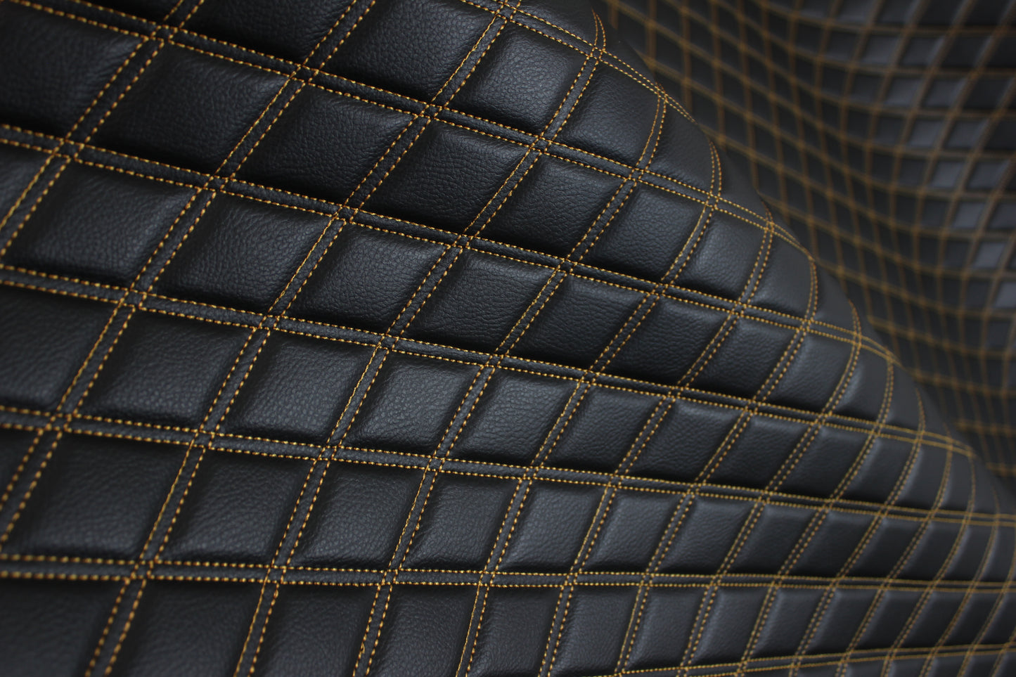 Double Gold Quilted Vinyl Faux Leather Car Upholstery Fabric | 2"x3" 5x7.5cm Diamond Stitched 5mm Foam Backed 140cm Wide -55" Wide