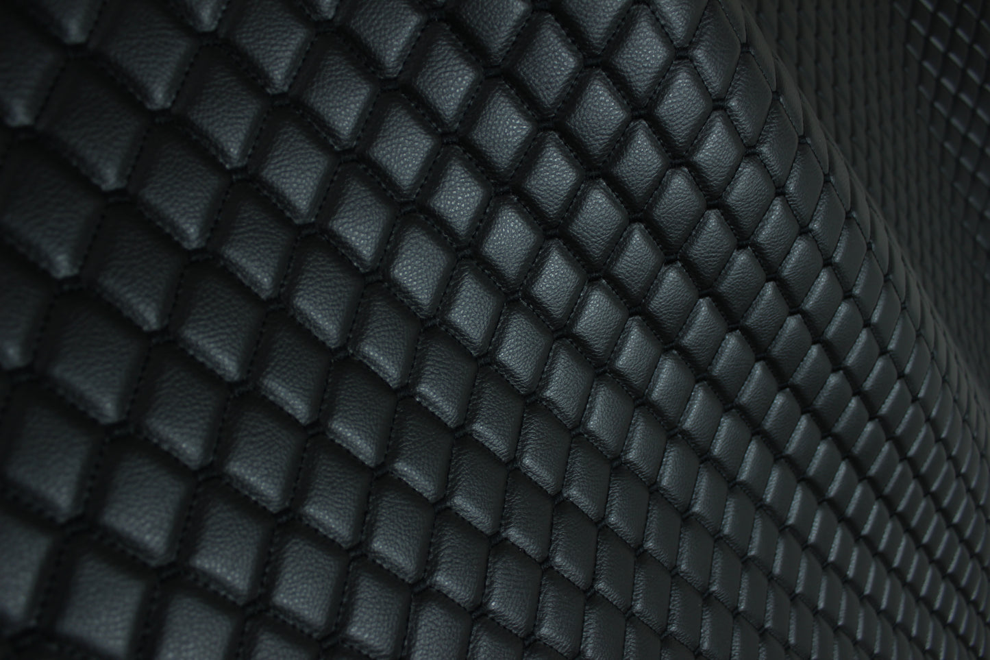 Black Quilted Black Vinyl Faux Leather Car Upholstery Fabric | 2"x2" 5x5cm Diamond Stitch with 5mm Foam Backing | 140cm Wide | Automotive Projects