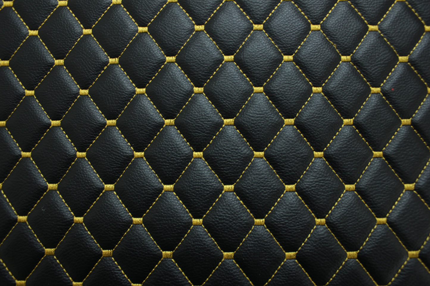 Black Gold Quilted Vinyl Faux Leather Car Upholstery Fabric | 2"x2" 5x5cm Diamond Stitch with 5mm Foam | 140cm Wide | Automotive Projects