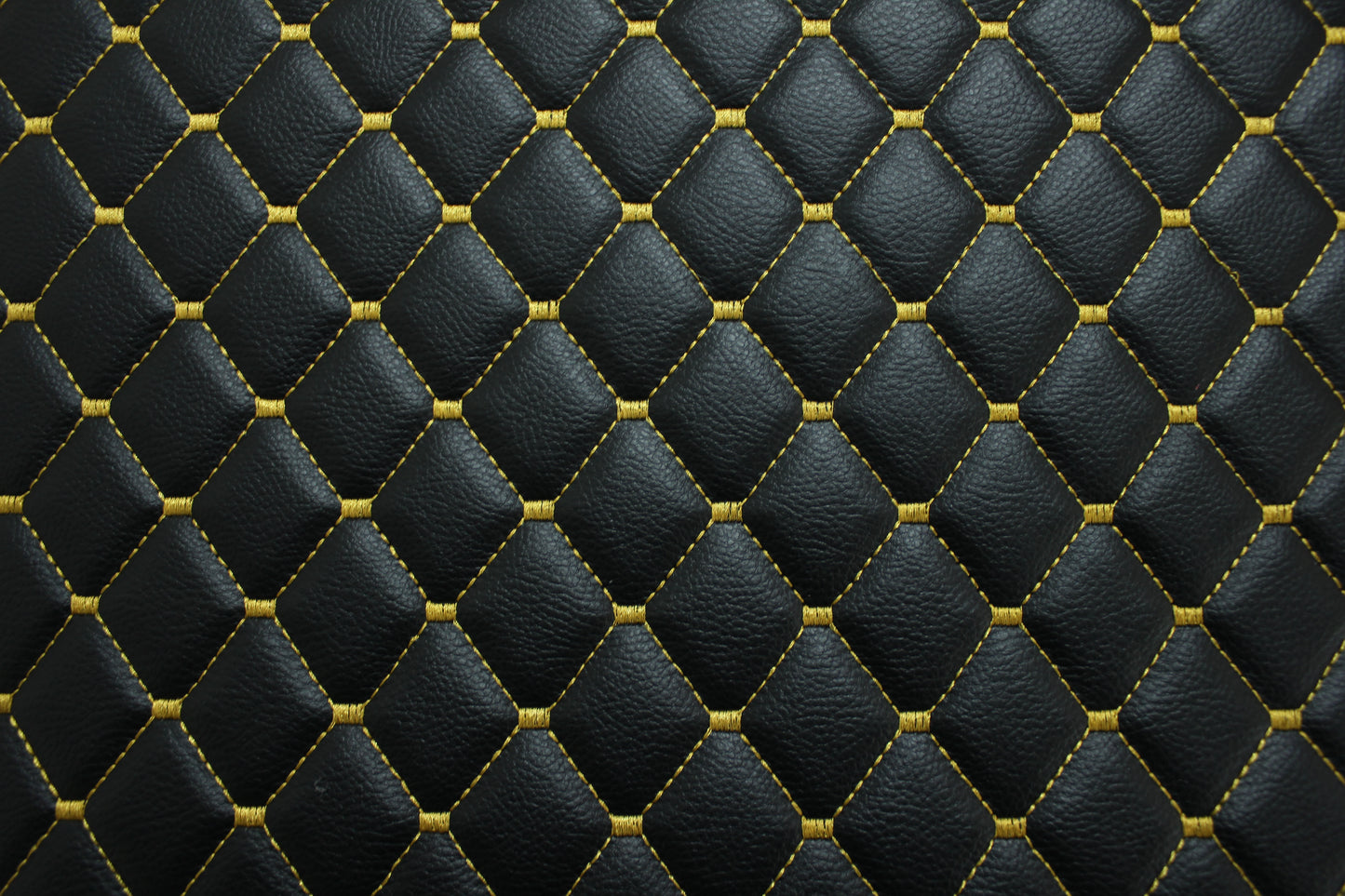 Black Gold Quilted Vinyl Faux Leather Car Upholstery Fabric | 2"x2" 5x5cm Diamond Stitch with 5mm Foam | 140cm Wide | Automotive Projects