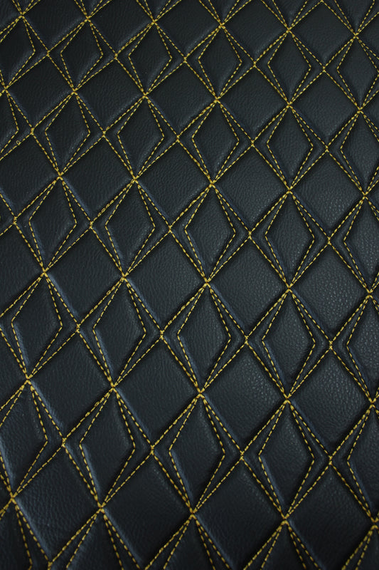 Gold Upholstery Synthetic Butterfly Stitched Black Leather & Foam Backing - Perfect for DIY Projects |Car Seats | Door ,Interior, Headline |140cm
