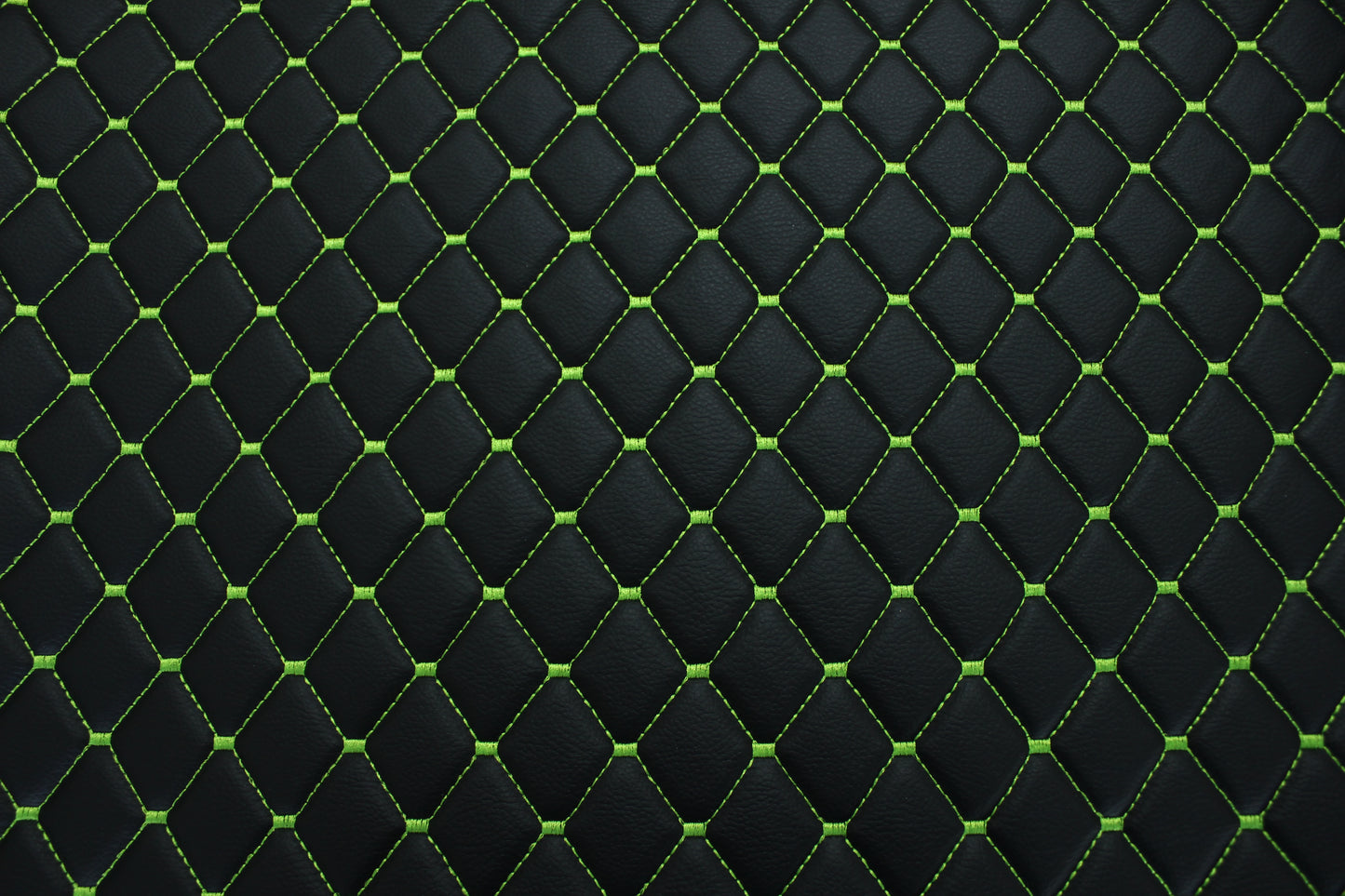 Black Light Green Quilted Vinyl Faux Leather Car Upholstery Fabric | 2"x2" 5x5cm Diamond Stitch with 5mm Foam | 140cm Wide | Automotive