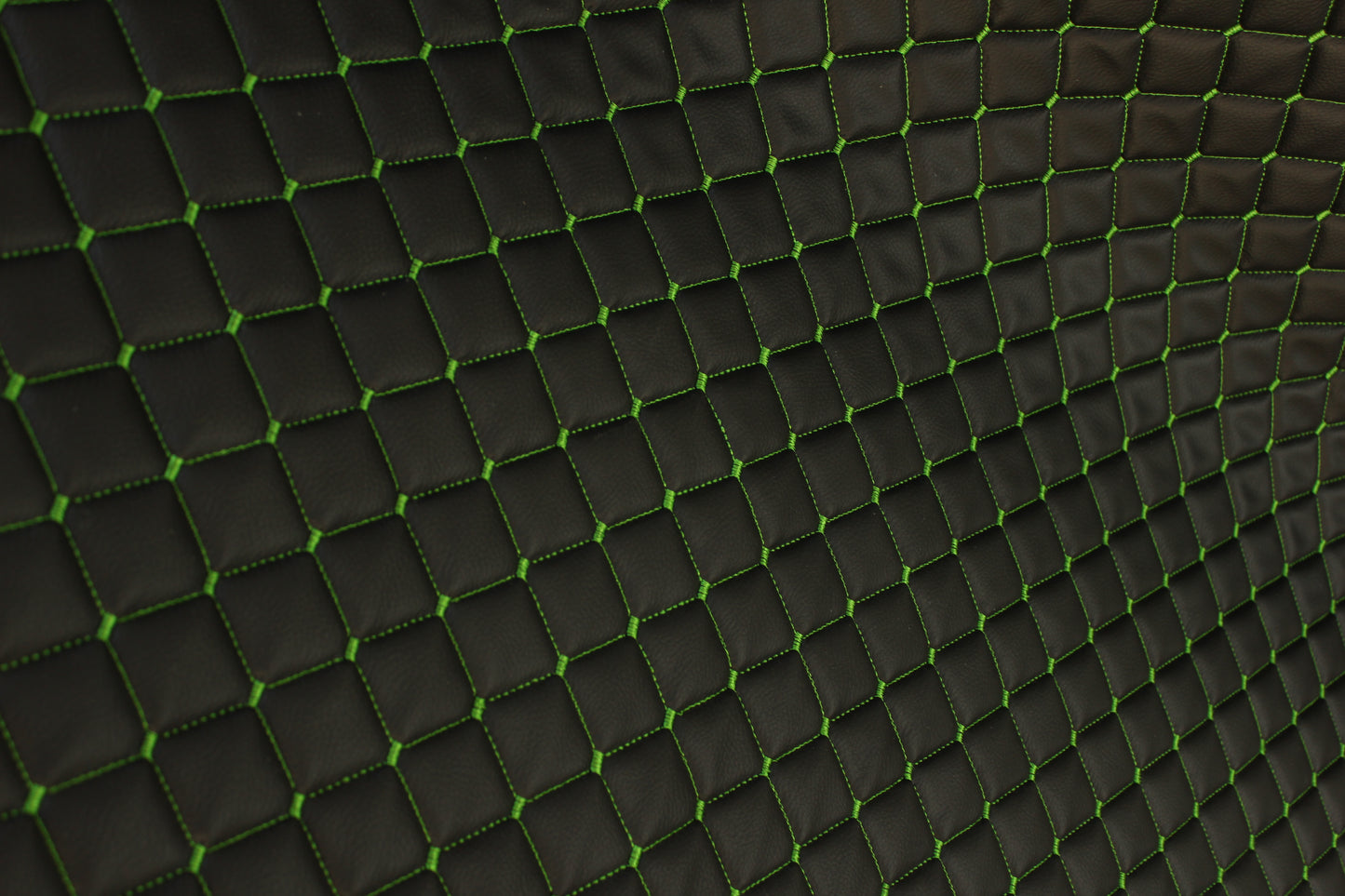 Black Dark Green Quilted Vinyl Faux Leather Car Upholstery Fabric | 2"x2" 5x5cm Diamond Stitch with 5mm Foam | 140cm Wide | Automotive