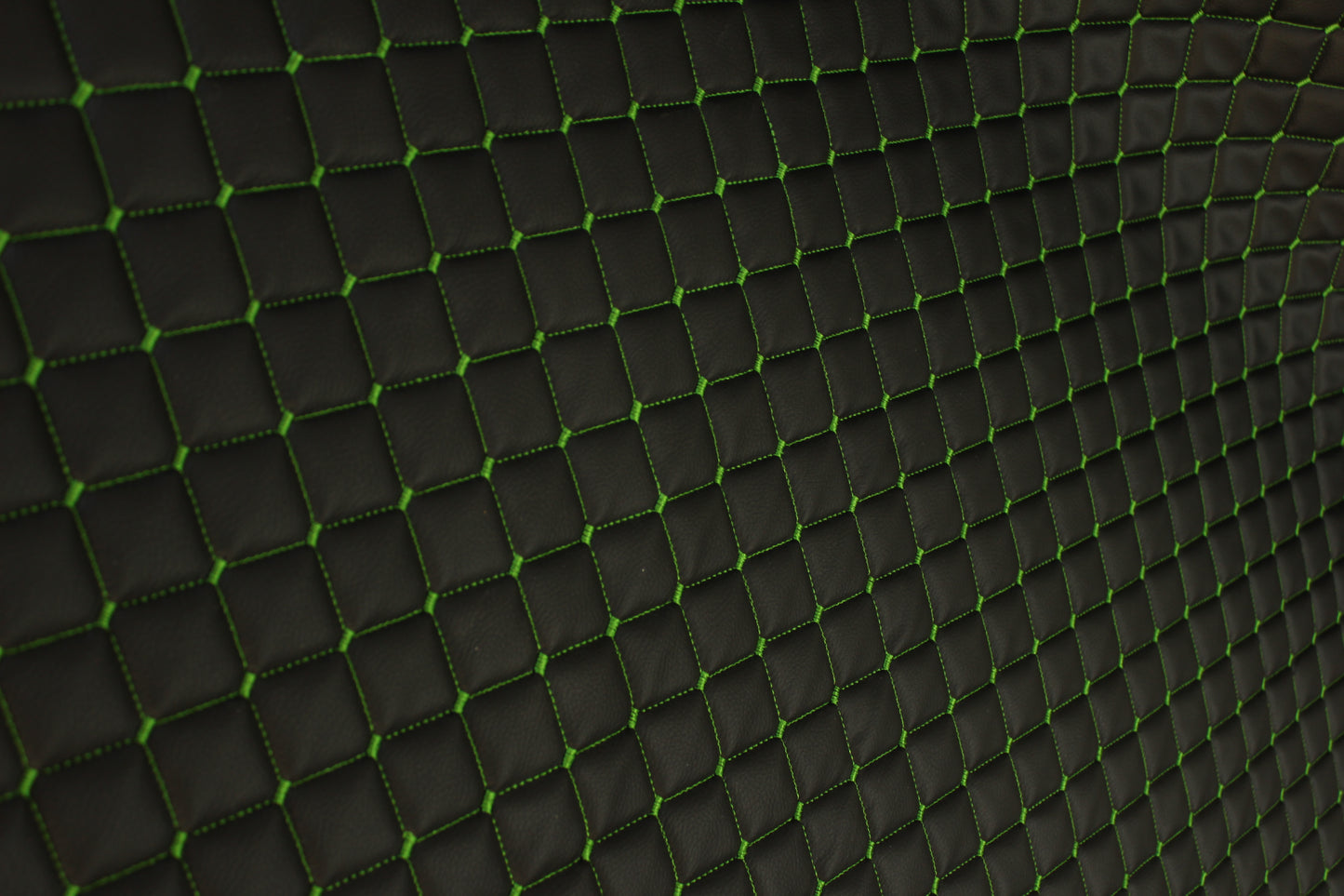 Black Dark Green Quilted Vinyl Faux Leather Car Upholstery Fabric | 2"x2" 5x5cm Diamond Stitch with 5mm Foam | 140cm Wide | Automotive