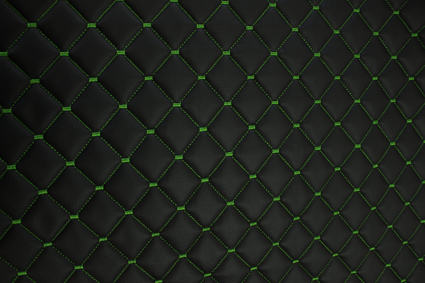 Black Dark Green Quilted Vinyl Faux Leather Car Upholstery Fabric | 2"x2" 5x5cm Diamond Stitch with 5mm Foam | 140cm Wide | Automotive