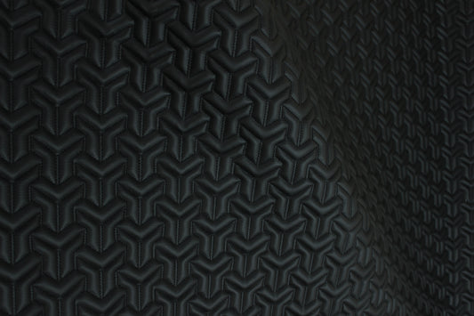 Trio Triangle Black Quilted Faux Leather Upholstery Fabric | Foam Backing | Automotive, Marine, Furniture | 140cm (55.1") Wide Mercedes - BMW - VW