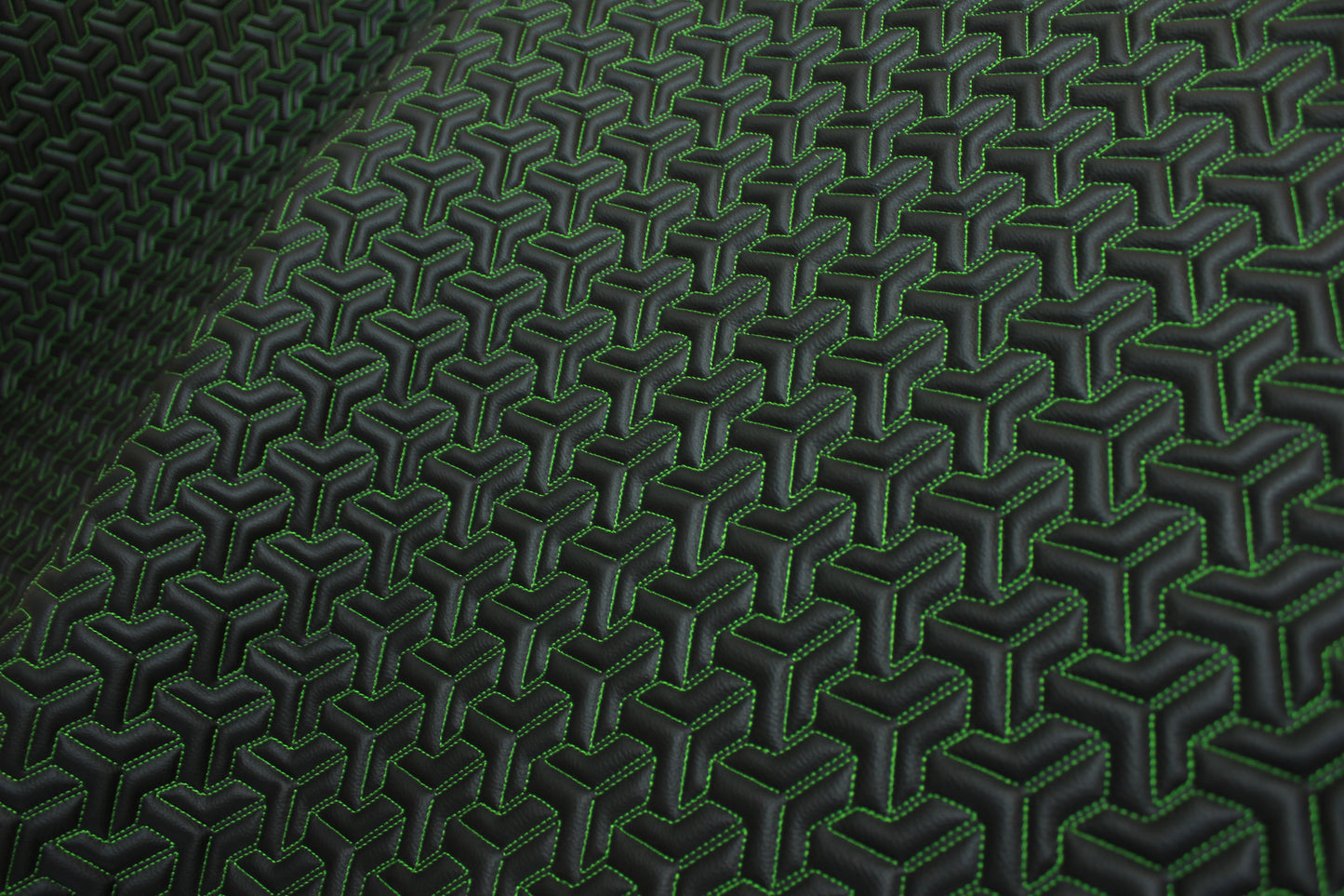 Trio Triangle Green Quilted Faux Leather Upholstery Fabric | Foam Backing | Automotive, Marine, Furniture | 140cm (55.1") Wide Mercedes - BMW - VW