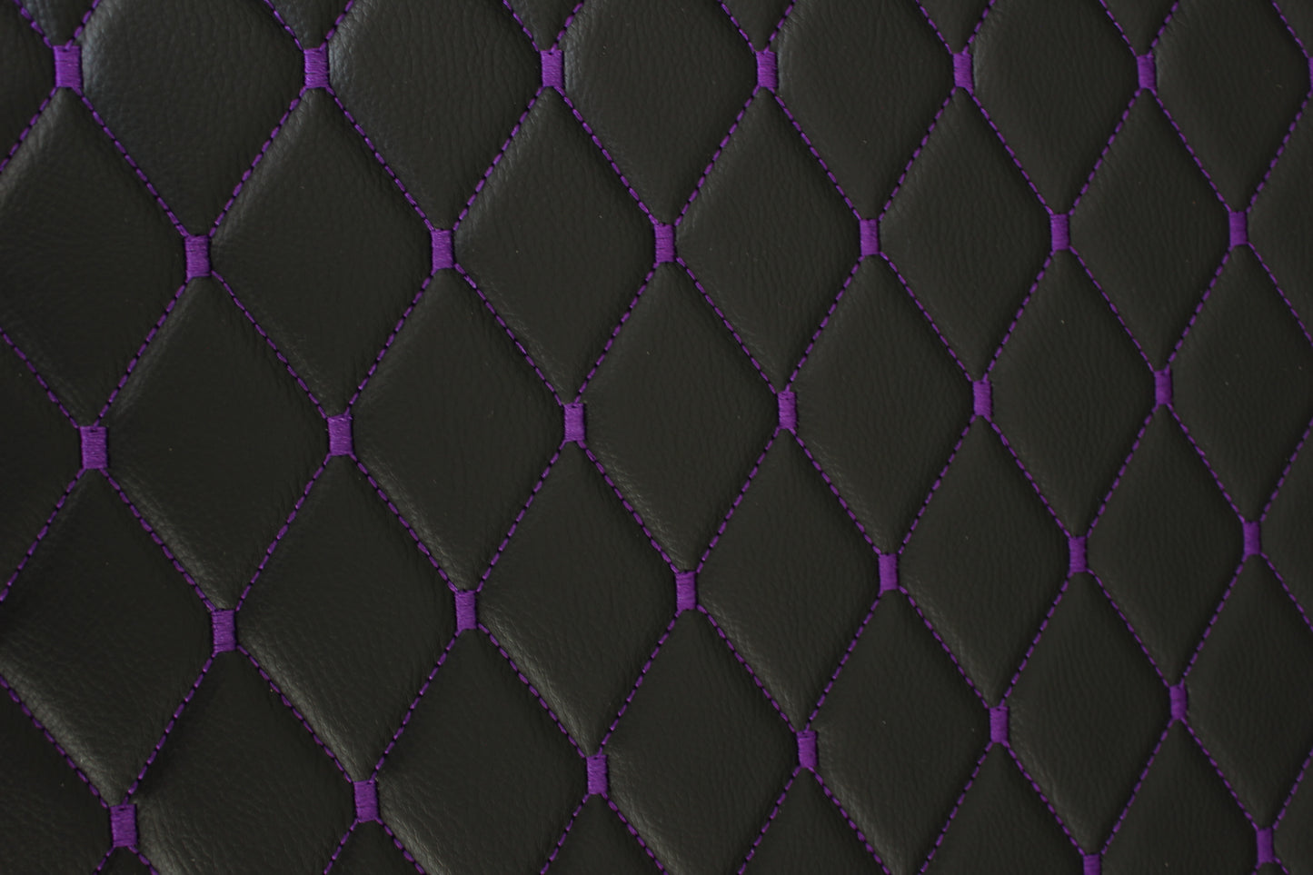 Purple Quilted Black Vinyl Grain Faux Leather Car Upholstery Fabric | 2"x3" - 5x8cm Diamond Stitch with Foam | 140cm & 55.1" Wide | Artificial Leather