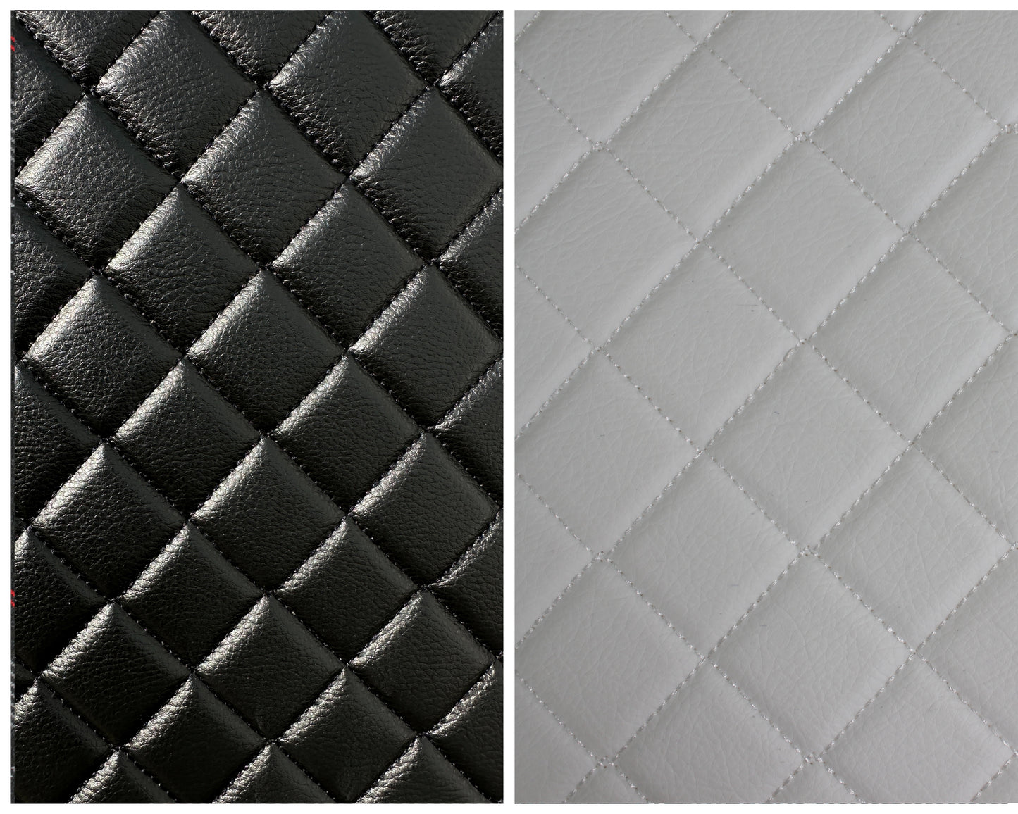 Black Quilted Black Vinyl Faux Leather Car Upholstery Fabric | 2"x2" 5x5cm Single Diamond Stitch with 5mm Foam | 140cm Wide | Automotive