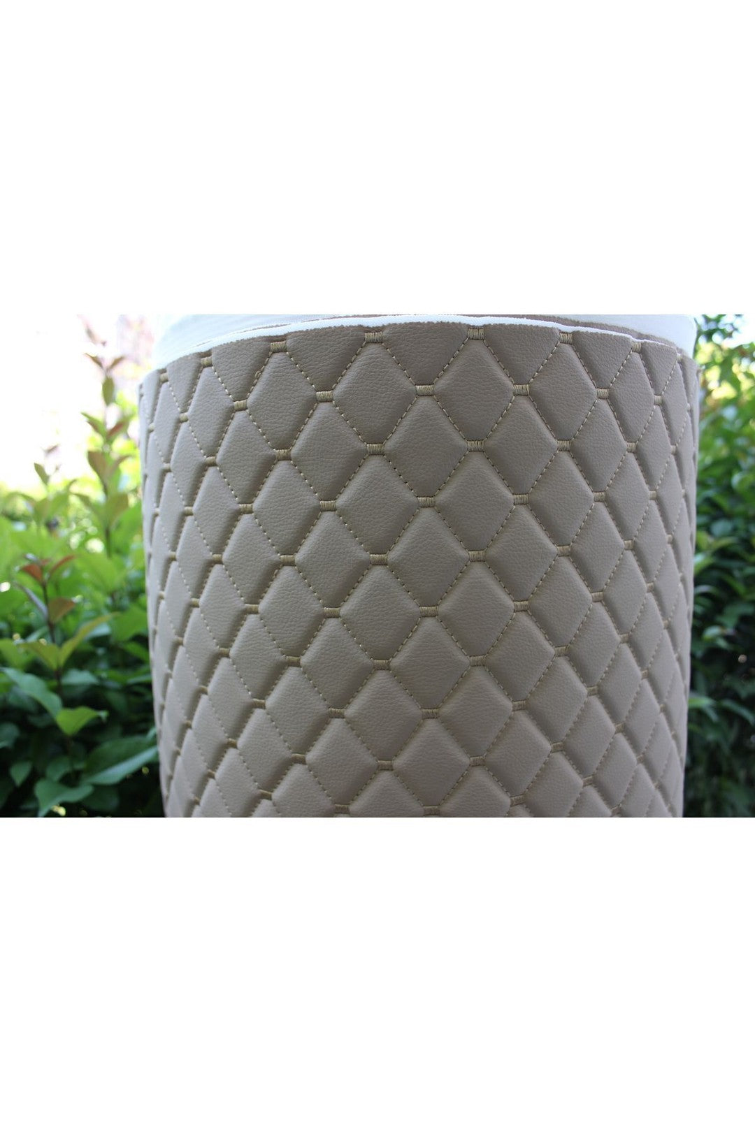 Beige Beige Quilted Beige Vinyl Faux Leather Car Upholstery Fabric | 2"x2" 5x5cm Diamond Stitch with 5mm Foam | 140cm Wide | Automotive Projects