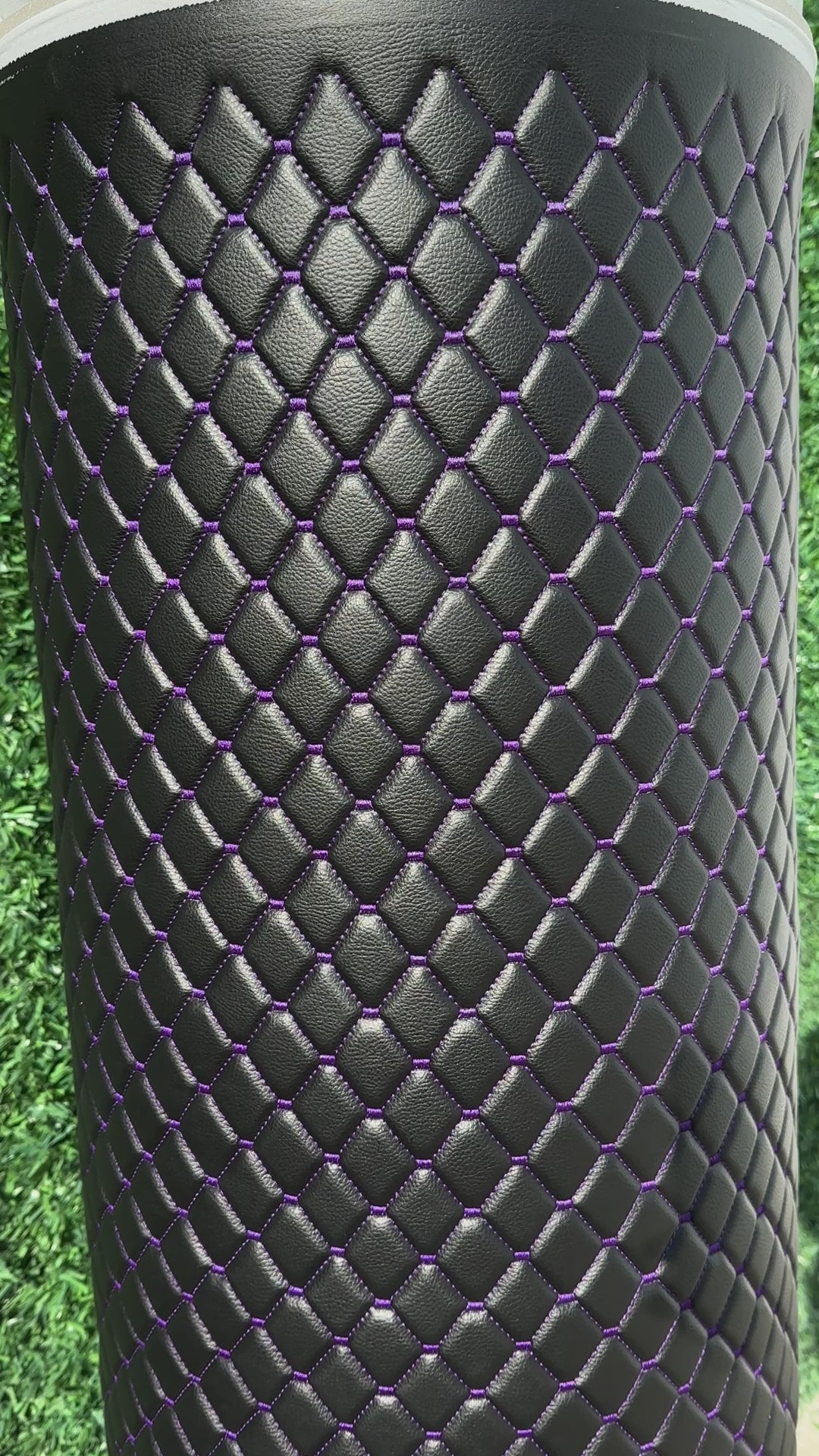 Black Purple Quilted Vinyl Faux Leather Car Upholstery Fabric