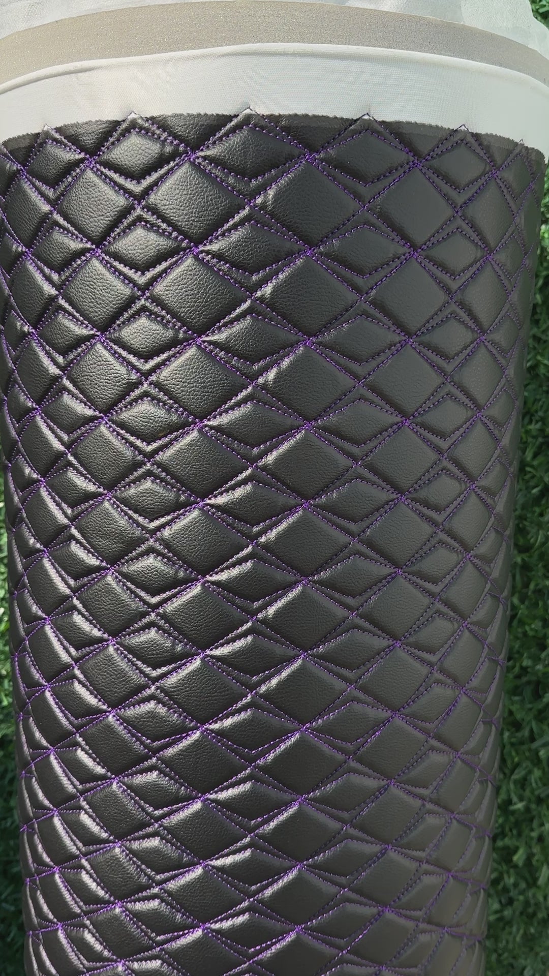 Purple Quilted Black Faux Leather Upholstery Fabric Diamond
